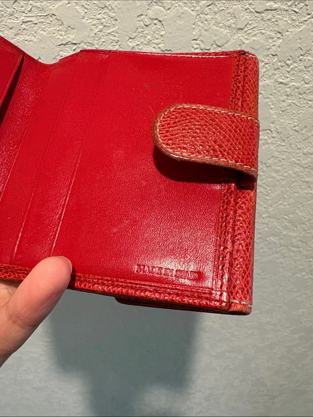 Loewe Red Leather Compact Wallet with Embossed Logo